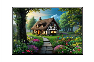 enchanced cottage with flowered path