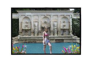 pink bikini girl by pool