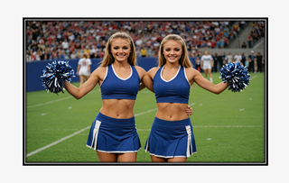 two twin athletic supporter cheerleaders